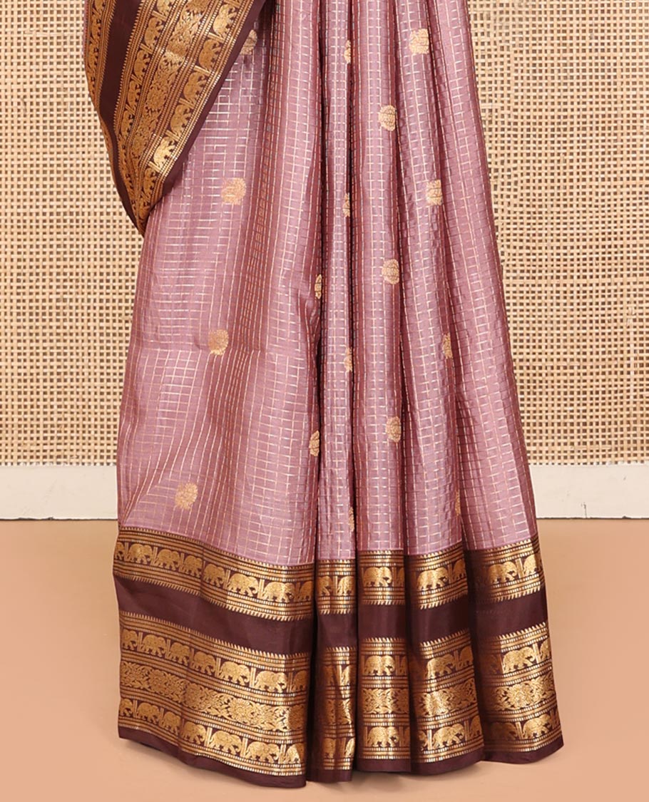Onion Pink Vasundhara Lite Silkmix Saree, Contrast Elephant Border, Jaal Pallu, and Contrast Blouse