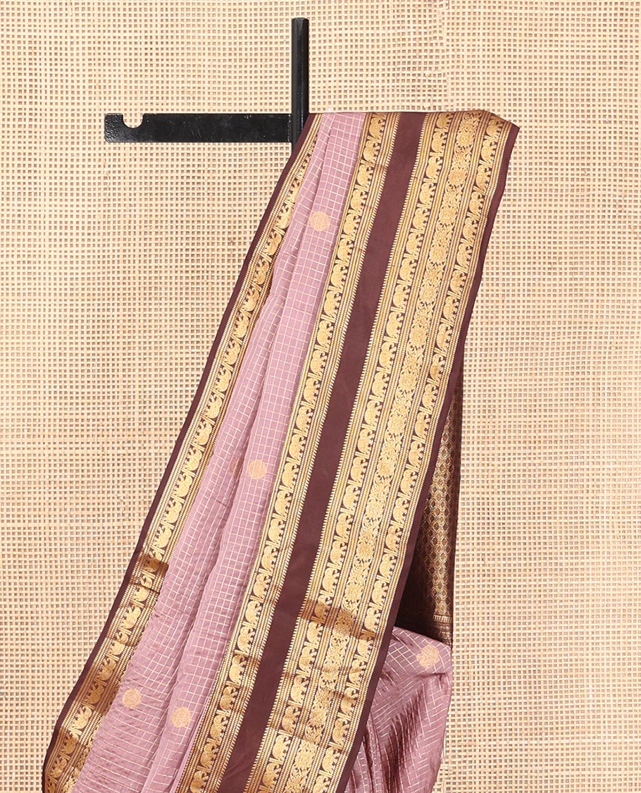Onion Pink Vasundhara Lite Silkmix Saree, Contrast Elephant Border, Jaal Pallu, and Contrast Blouse