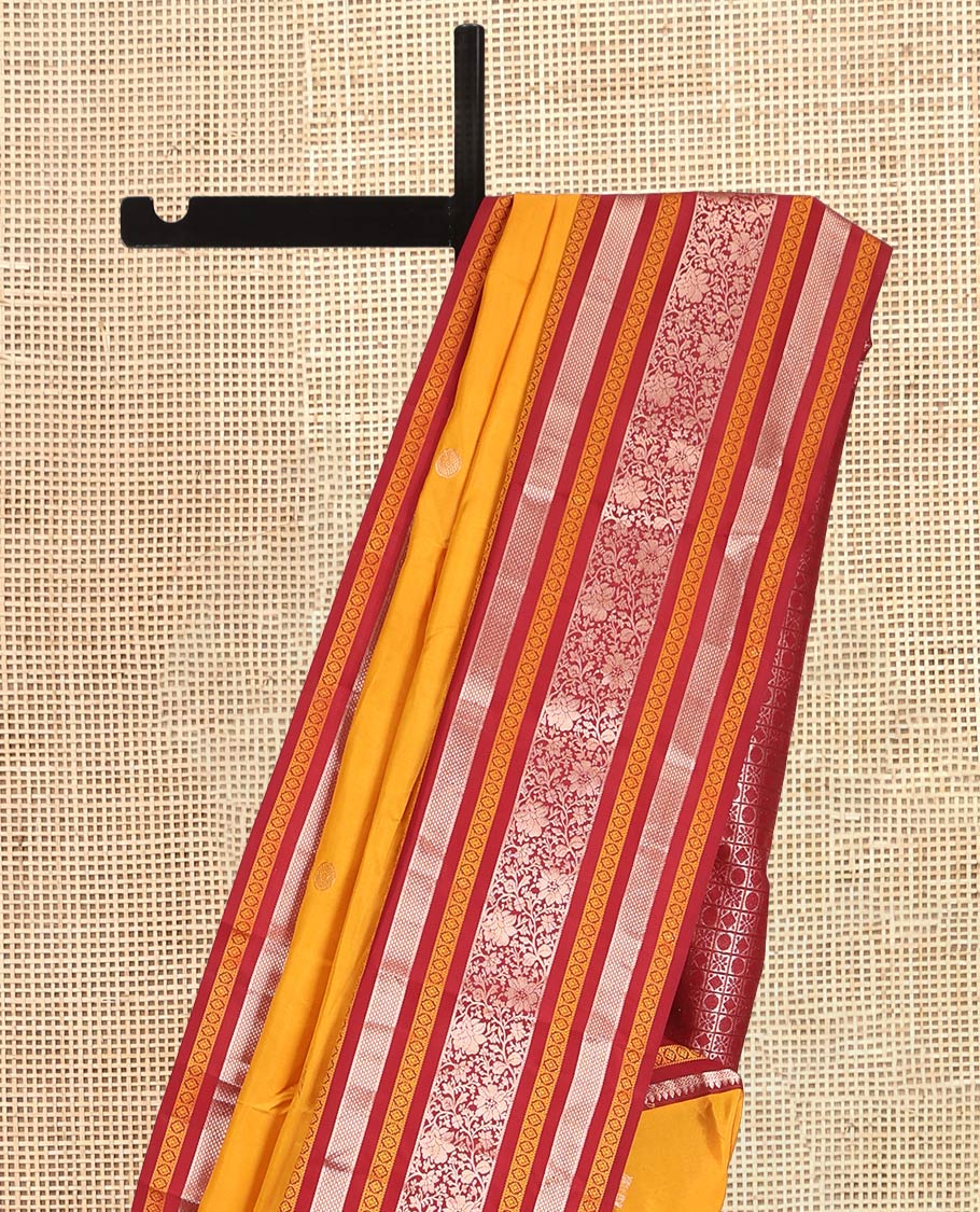 Mustard Mayil-Chakra Buttas Vasundhara Lite Silk Mix Saree, Contrast Traditional Zari Border, and a Contrast Blouse