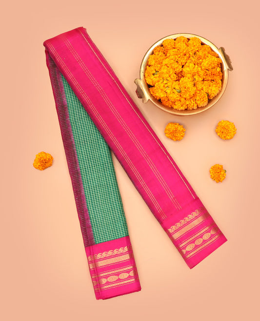 Green Checked Gadwal Cotton Saree