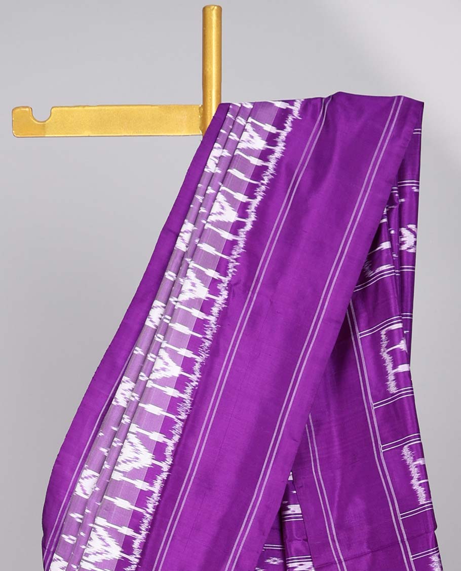 Purple floral motifs ikkat silk saree with contrast striped border & striped, floral motifs pallu