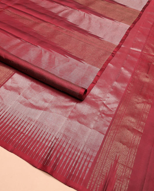 Borderless red thazampoo rekku Kanchipuram silk saree, and pallu of seppu rekku designs
