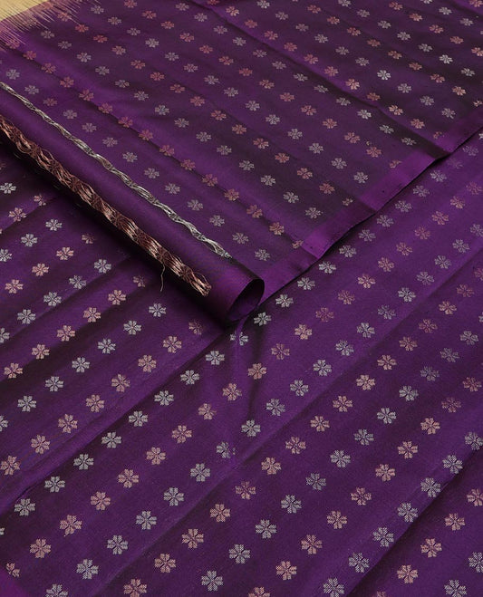 Sandal Neli striped silk saree, contrast zari floral motifs, woven skirt border & floral motifs pallu