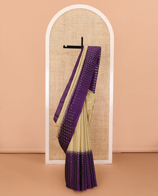 Sandal Neli striped silk saree, contrast zari floral motifs, woven skirt border & floral motifs pallu