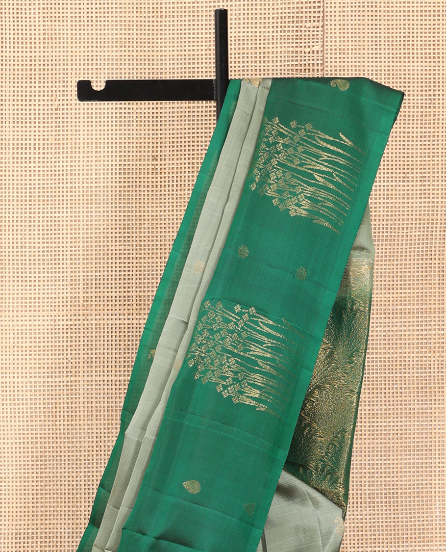 Green Mayuri Lite Silk Mix Saree, Enthralled with Zari Buttas, Complemented By Contrast Border of Zari Buttas, a Grand Floral-themed Pallu, and a Contrast Blouse