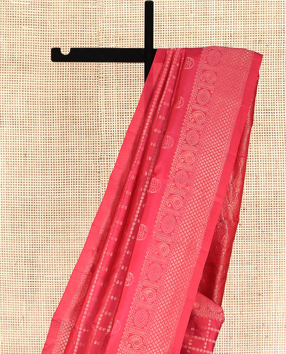 Red Mayuri Lite Silk Mix Saree, Sparsely Woven with Checked Design All Over Its Body, Highlighted by a Zari Traditional Border, Sparsely Woven Pallu, and Paired with a Matching Blouse