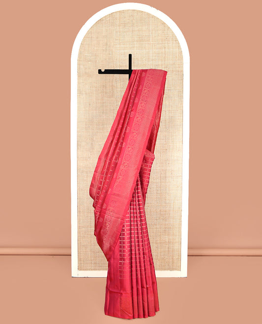 Red Mayuri Lite Silk Mix Saree, Sparsely Woven with Checked Design All Over Its Body, Highlighted by a Zari Traditional Border, Sparsely Woven Pallu, and Paired with a Matching Blouse
