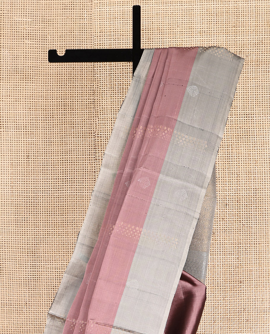 Pale Brown Mayuri Lite Silk Mix Saree, Richly Decked Up with Zari Buttas, Complemented by Contrast Border, Sparsely Woven Pallu and a Contrast Blouse