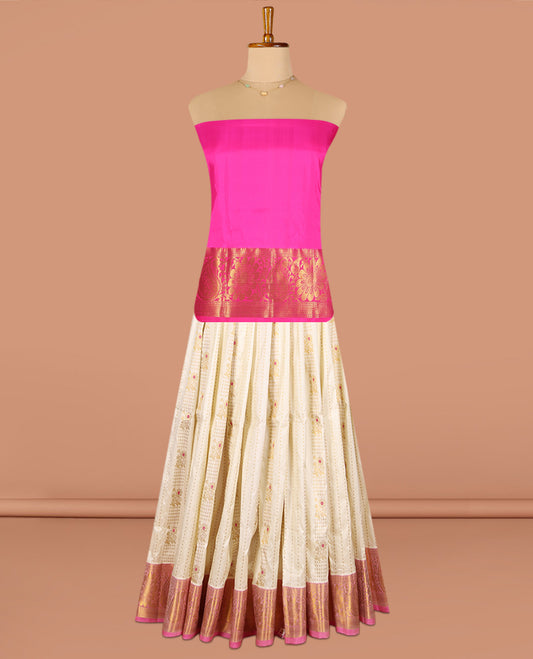 Cream Pure Silk Navarathna Pavadai Material Set