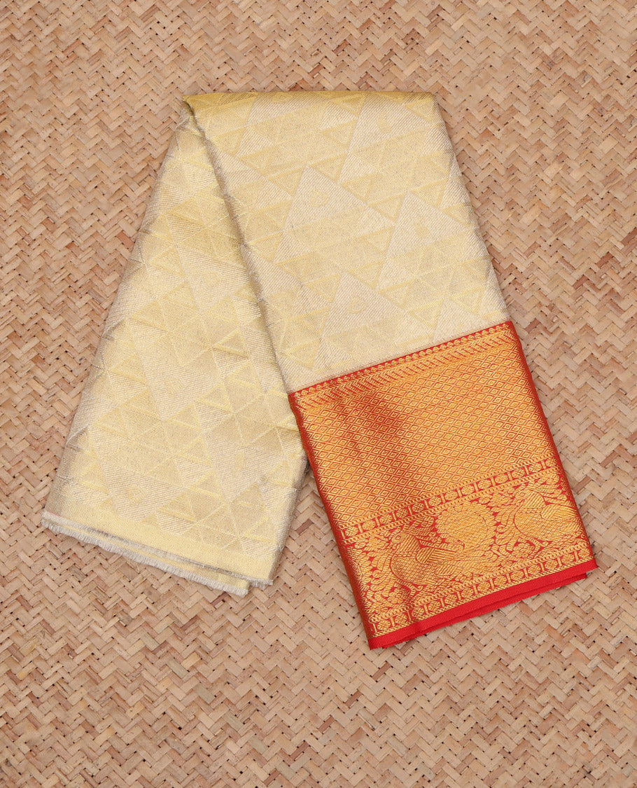 Cream Pure Silk Navarathna Pavadai Material Set