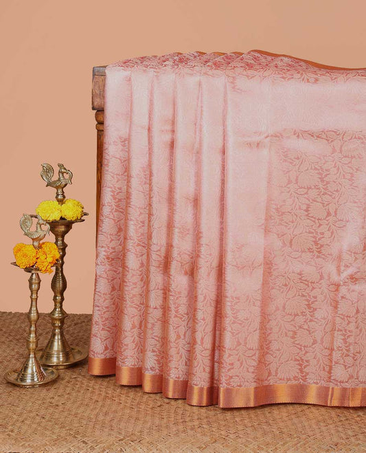 Light pink zari flower weaving design banaras tissue saree with zari bawanchi border & butta zari pallu along with brocade blouse