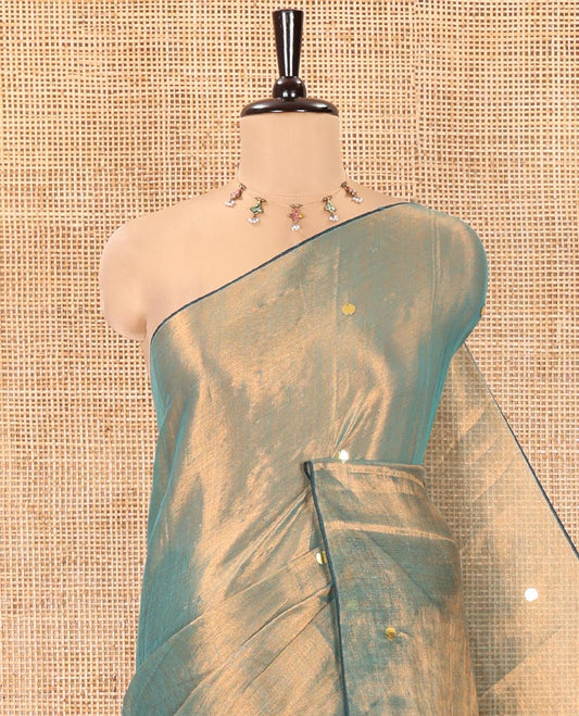 Borderless Olive Khadi Tissue Silk Saree, Accentuated with Sequins On Its Body, a Self-Pallu and Paired with a Matching Blouse