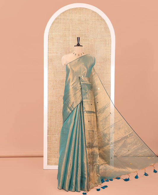 Borderless Olive Khadi Tissue Silk Saree, Accentuated with Sequins On Its Body, a Self-Pallu and Paired with a Matching Blouse