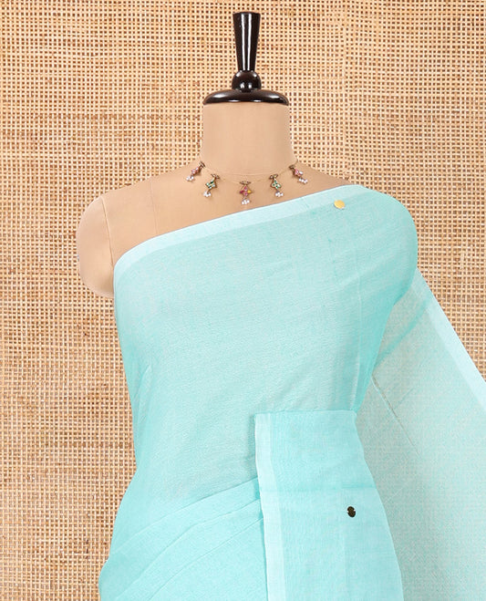 Borderless Sea Green Mul Cotton Saree, Subtly Sparkled With Big Sequins Work On Its Body, a Self-Pallu and Paired with a Matching Blouse