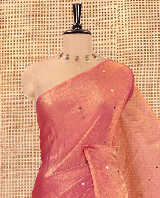 Borderless Onion Pink Fendy Chiffon Saree, Gleamed Up with Sequin Work on Its Body, Highlighted by a Self-Pallu of Sequin Work, and Paired with a Matching Blouse