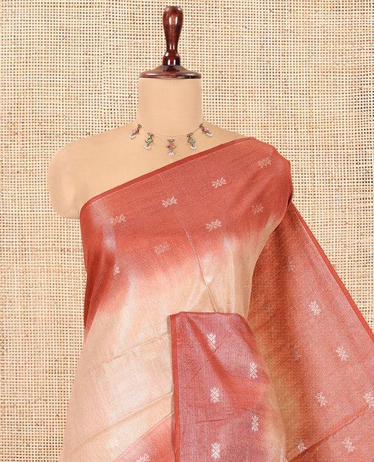 Chikku Buttas Bhagalpur Cotton Saree, Contrast Buttas Border, and a Contrast Blouse