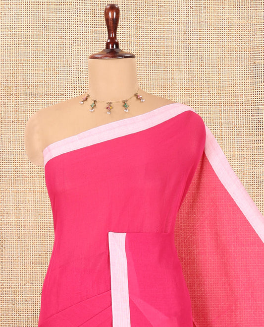 Rani Pink Plain Khadi Cotton Saree, a Contrast Border, a Self-Pallu, and No Blouse