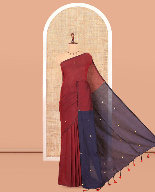 Borderless Red Khadi Cotton Saree