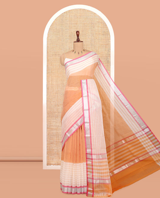 Mustard Plain Handloom Mercerised Cotton Saree