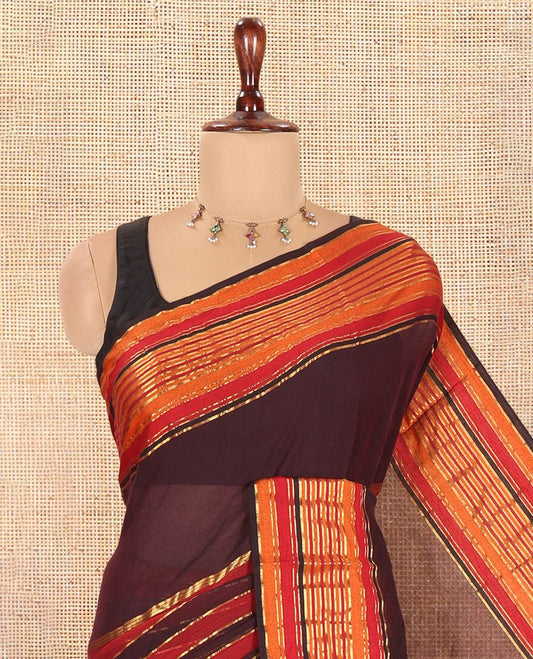 Wine Khadi Mul Cotton Saree