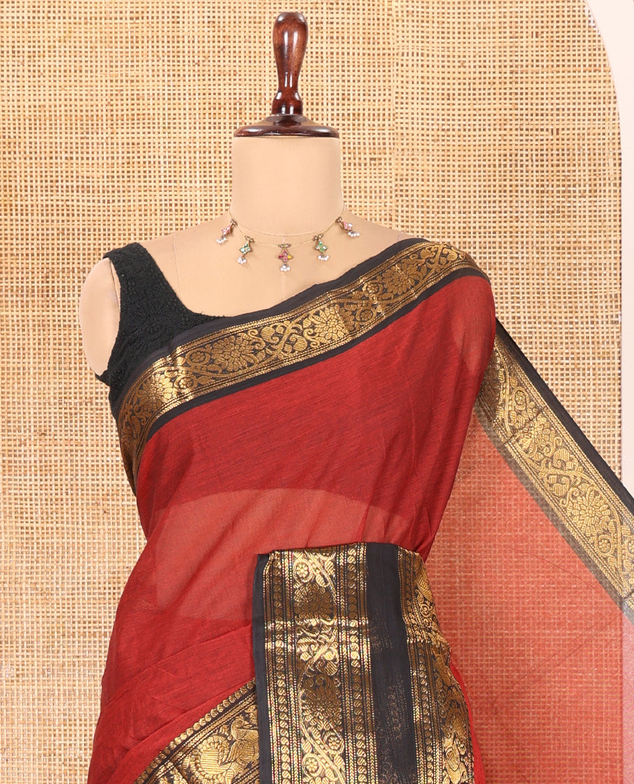 Maroon Plain Chettinad Cotton Saree
