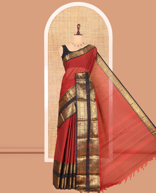 Maroon Plain Chettinad Cotton Saree