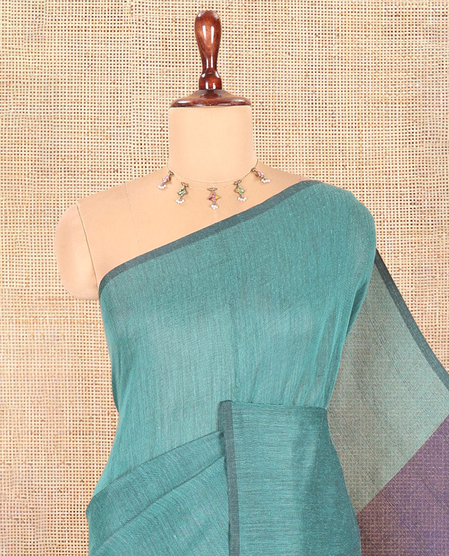 Borderless Rama-Navy Blue Plain Khadi Cotton Saree