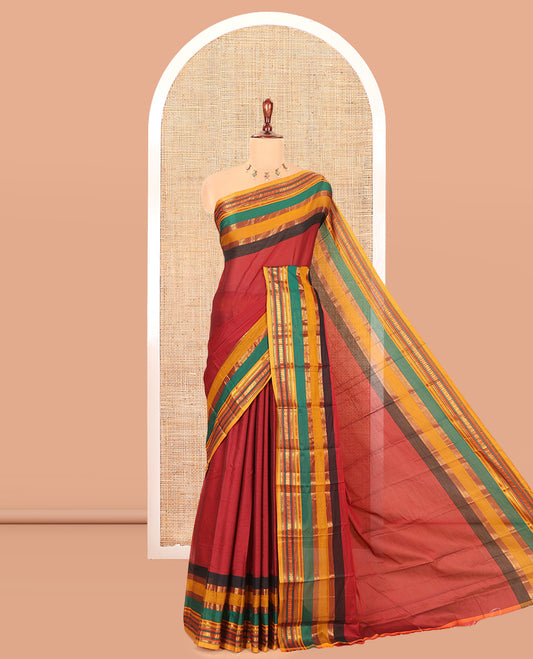 Red Plain Mercerised Cotton Saree