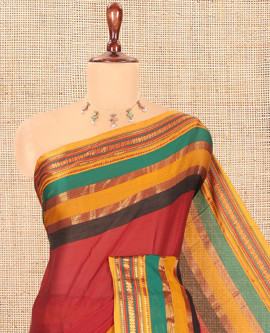 Red Plain Mercerised Cotton Saree