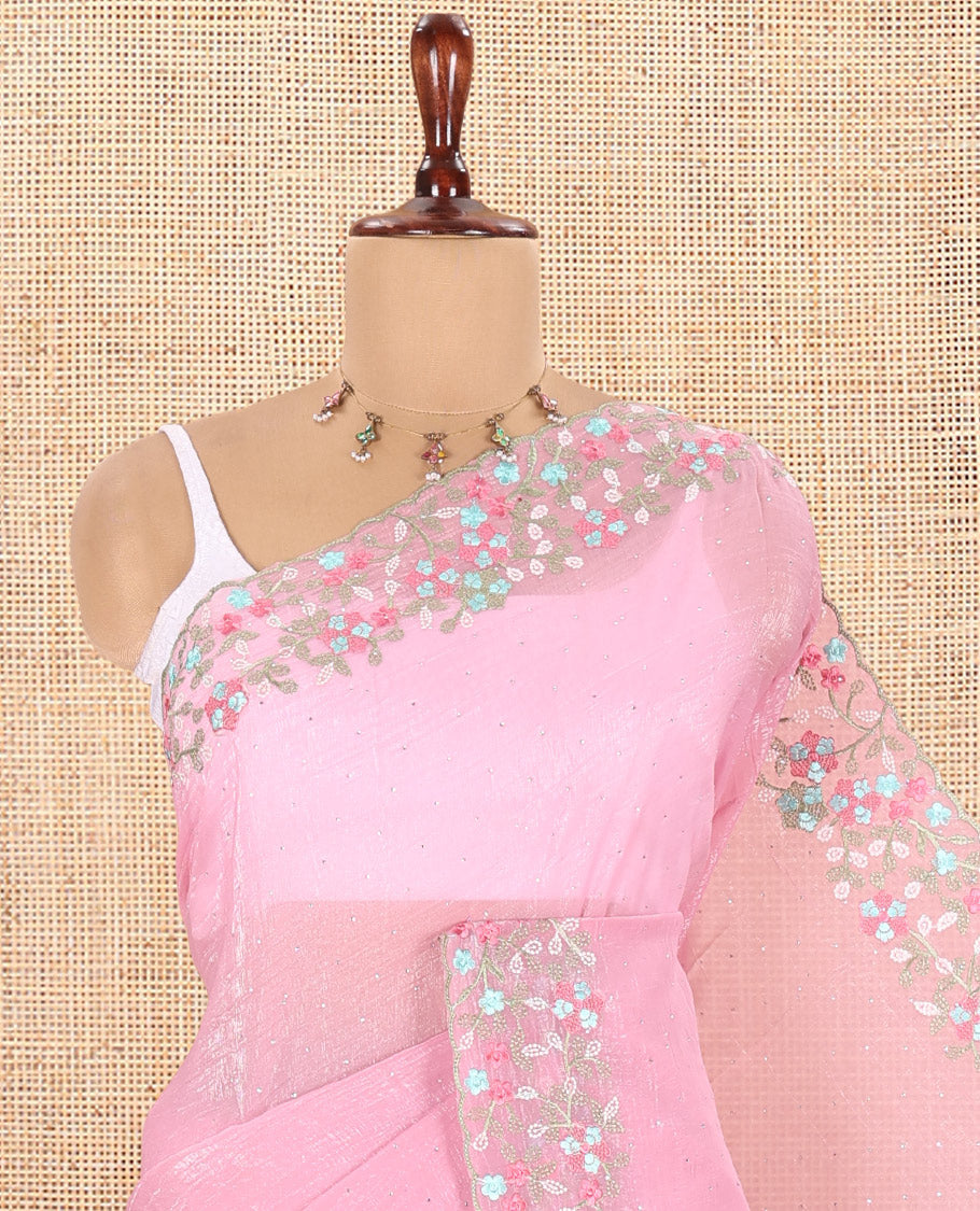 Baby Pink Fendi Crushed Chiffon Saree