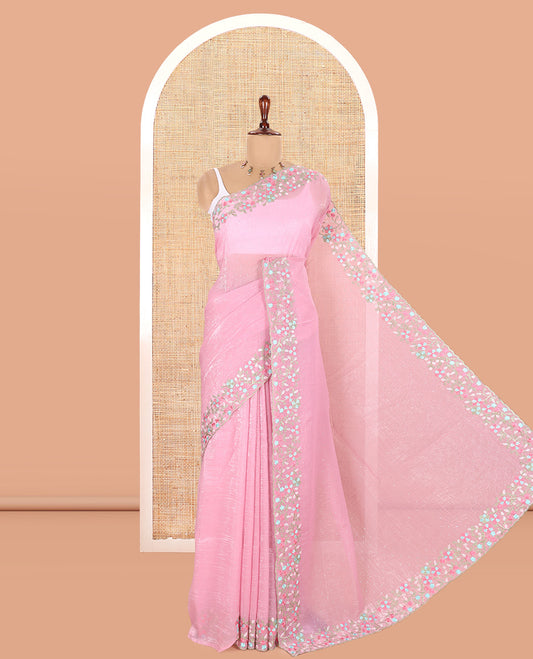 Baby Pink Fendi Crushed Chiffon Saree
