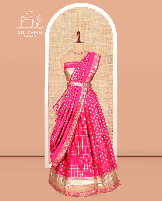 Rani Pink Semi-Silk Half-Saree