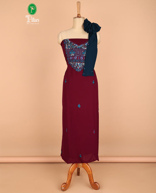 dusty crape color chudidhar material challa flower print georgette top with santoon material pants & challa work dupatta