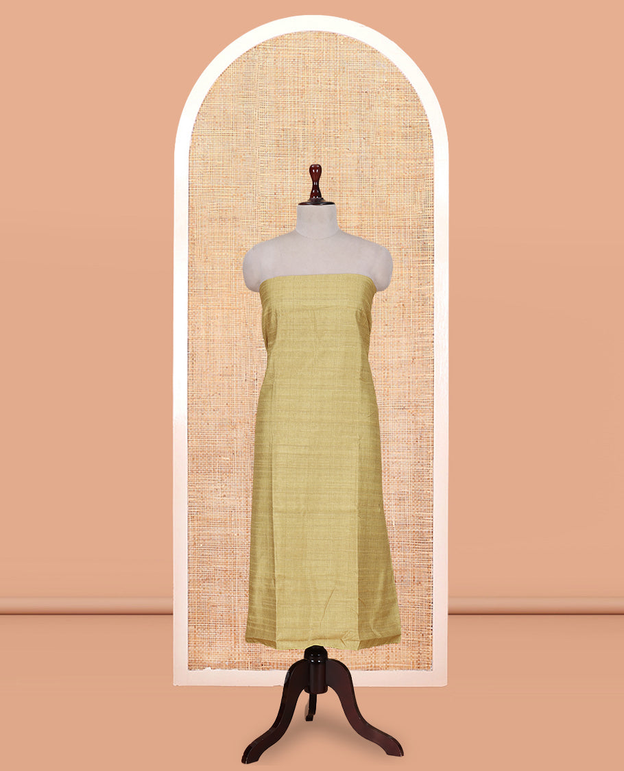 Yellow Semi-Bhagalpur Cotton Material Churidar Features Plain Top, a Santoon Bottom, and Contrast Abstract Printed Dupatta