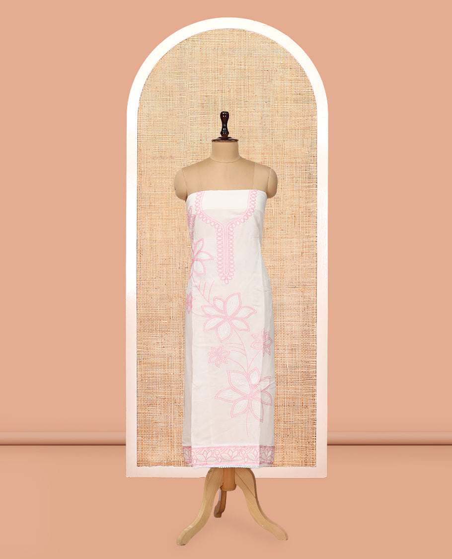 Cream Mul Chanderi Material Churidar, Floral Embroidery Top, a Plain Santoon Bottom, a Embroidered Dupatta