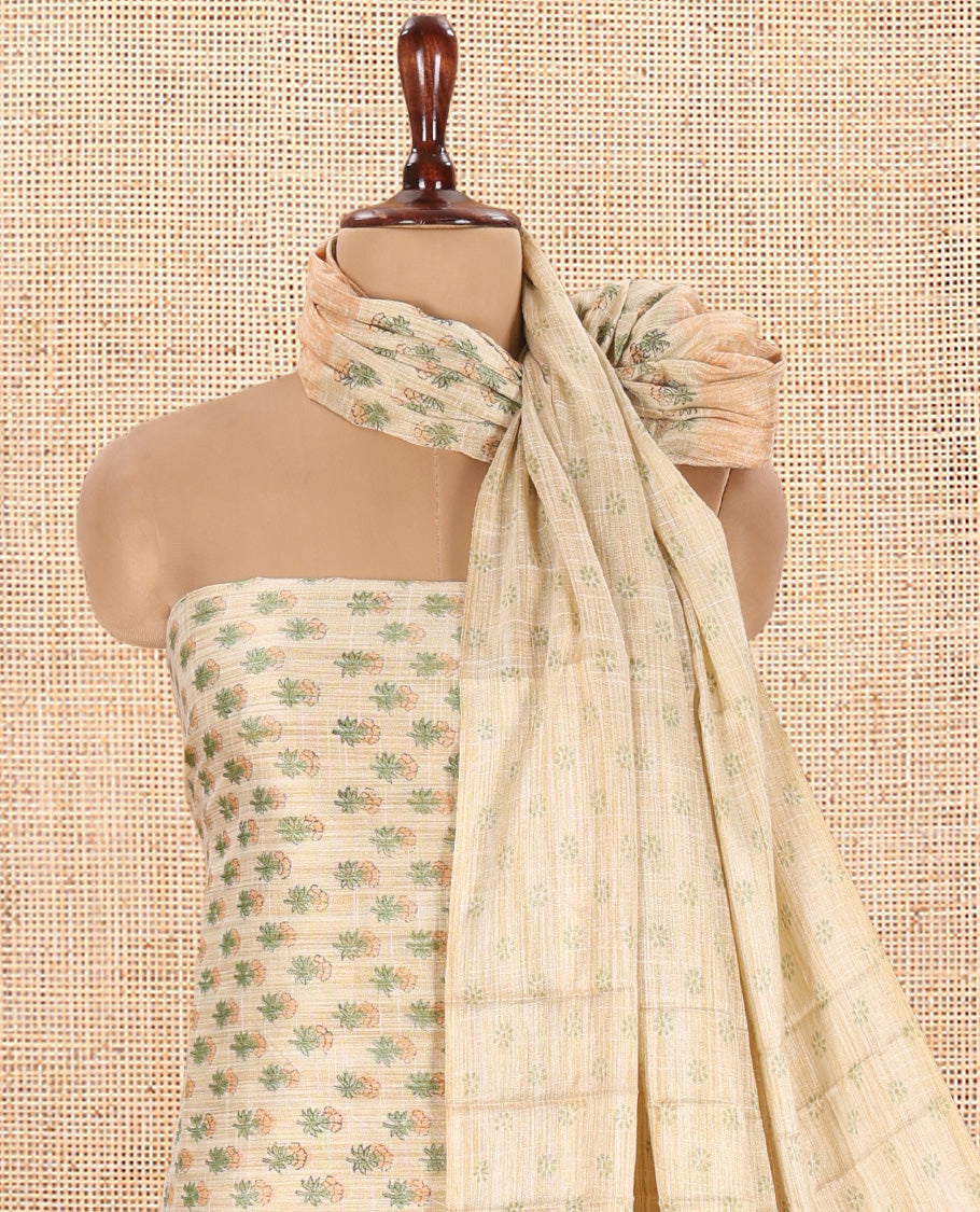Ivory Chikku Semi-Silk Khadi Jute Material Chudidar Set