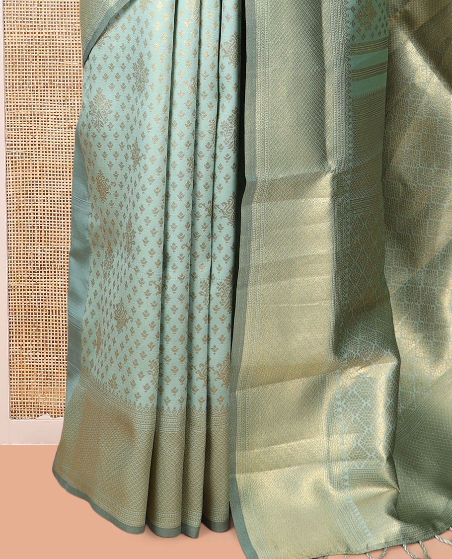 Elachi Green Semi-Silk Saree, Enriched with Jacquard Design, a Traditional Zari Border, Grand Pallu, and a Matching Blouse-Trisha-Inspired