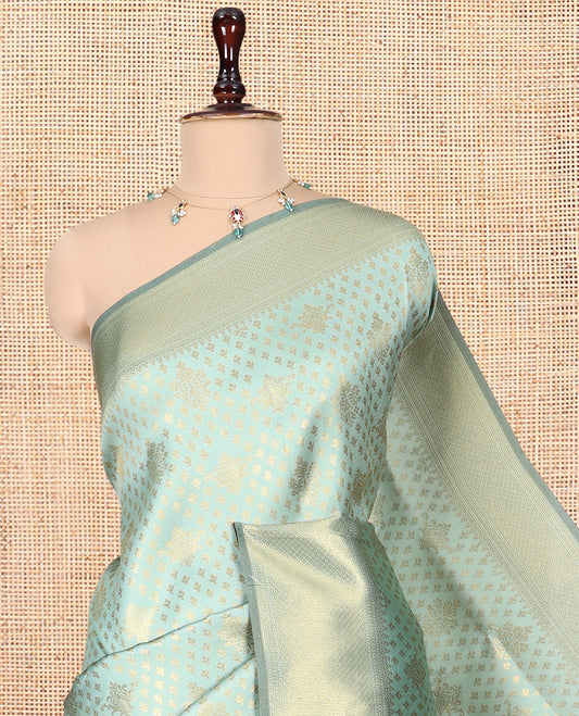 Elachi Green Semi-Silk Saree, Enriched with Jacquard Design, a Traditional Zari Border, Grand Pallu, and a Matching Blouse-Trisha-Inspired
