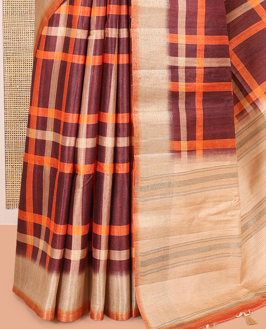 Rust Classic Fancy Tussar Silk Saree