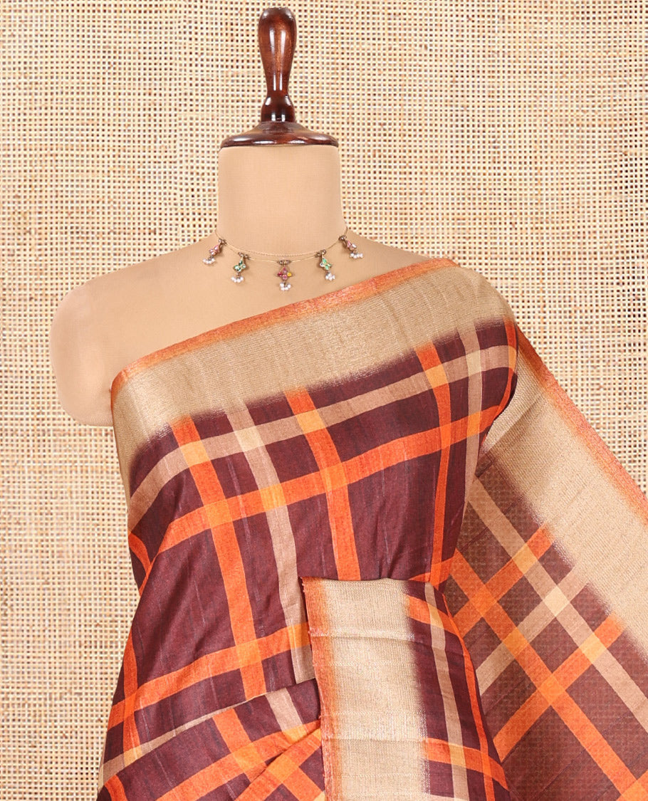 Rust Classic Fancy Tussar Silk Saree