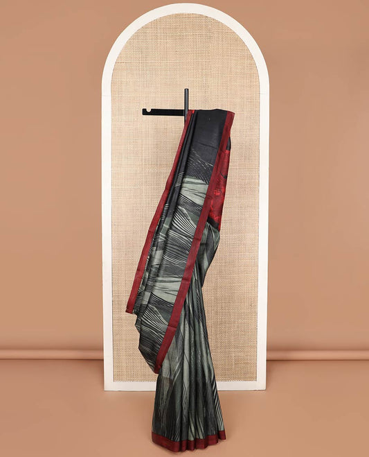 Multicolor abstract design printed silk saree with contrast border & floral design pallu