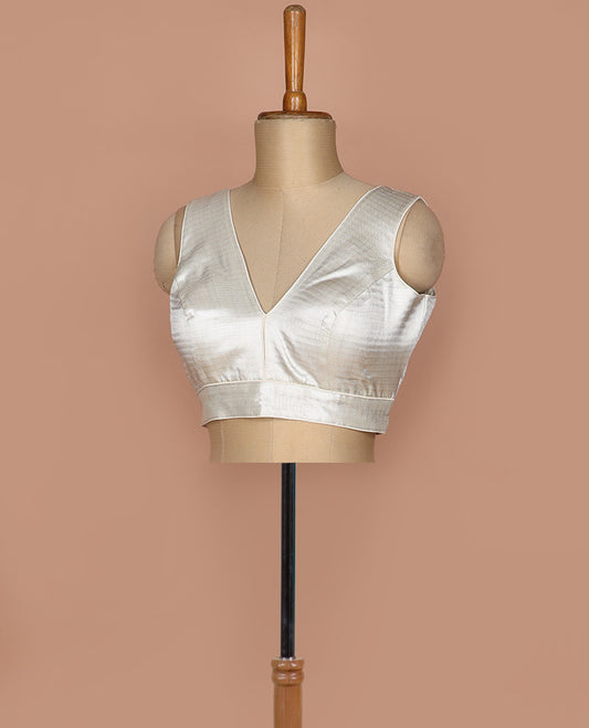 Silver chevron design front and back V-neck sleeveless tissue readymade blouse