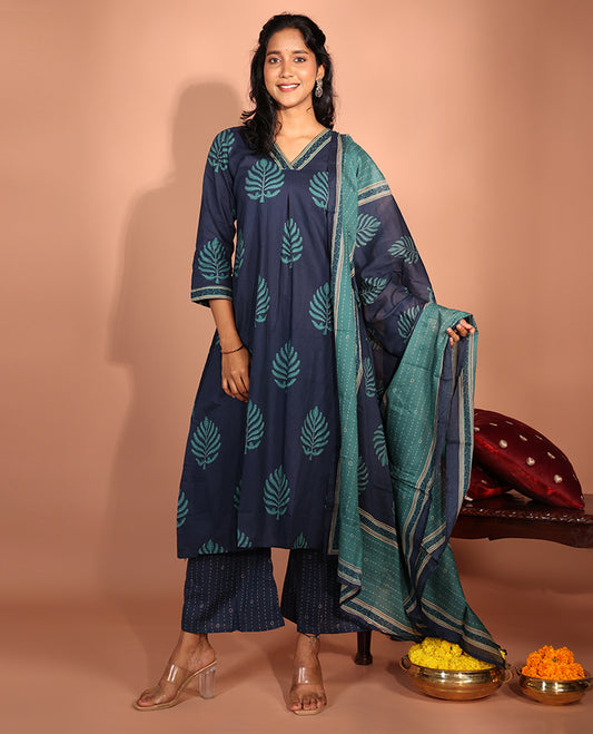 Blue Cotton Readymade Suit