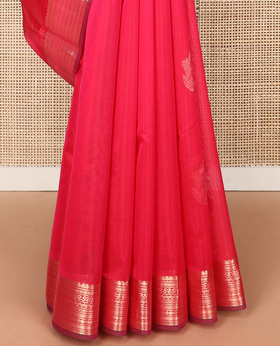 Red motifs silk cotton saree with self zari designb order & floral design pallu