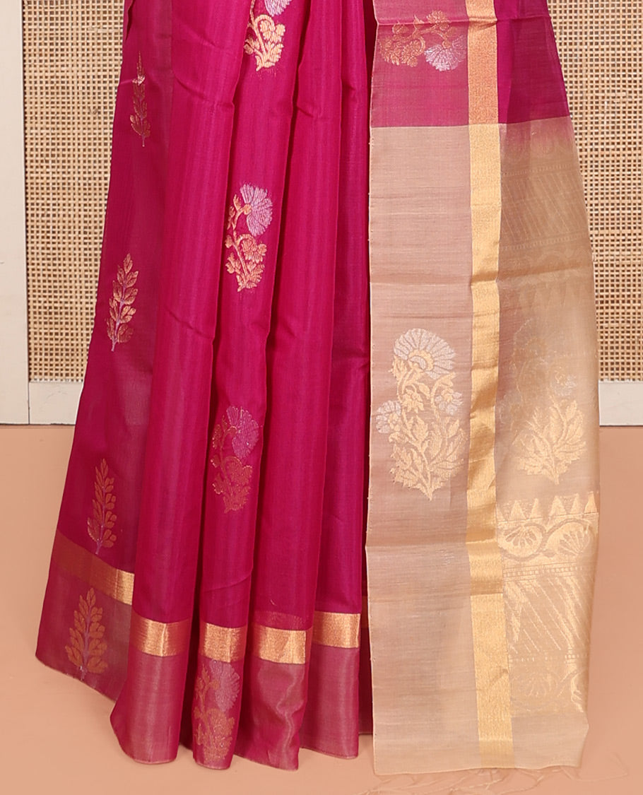 Purple Silk Cotton Saree, Enthralled with Zari Buttas, Contrast Zari Border, Contrast Intricate Pallu, and a Contrast Blouse