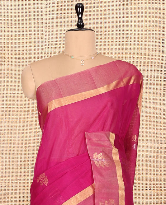 Purple Silk Cotton Saree, Enthralled with Zari Buttas, Contrast Zari Border, Contrast Intricate Pallu, and a Contrast Blouse