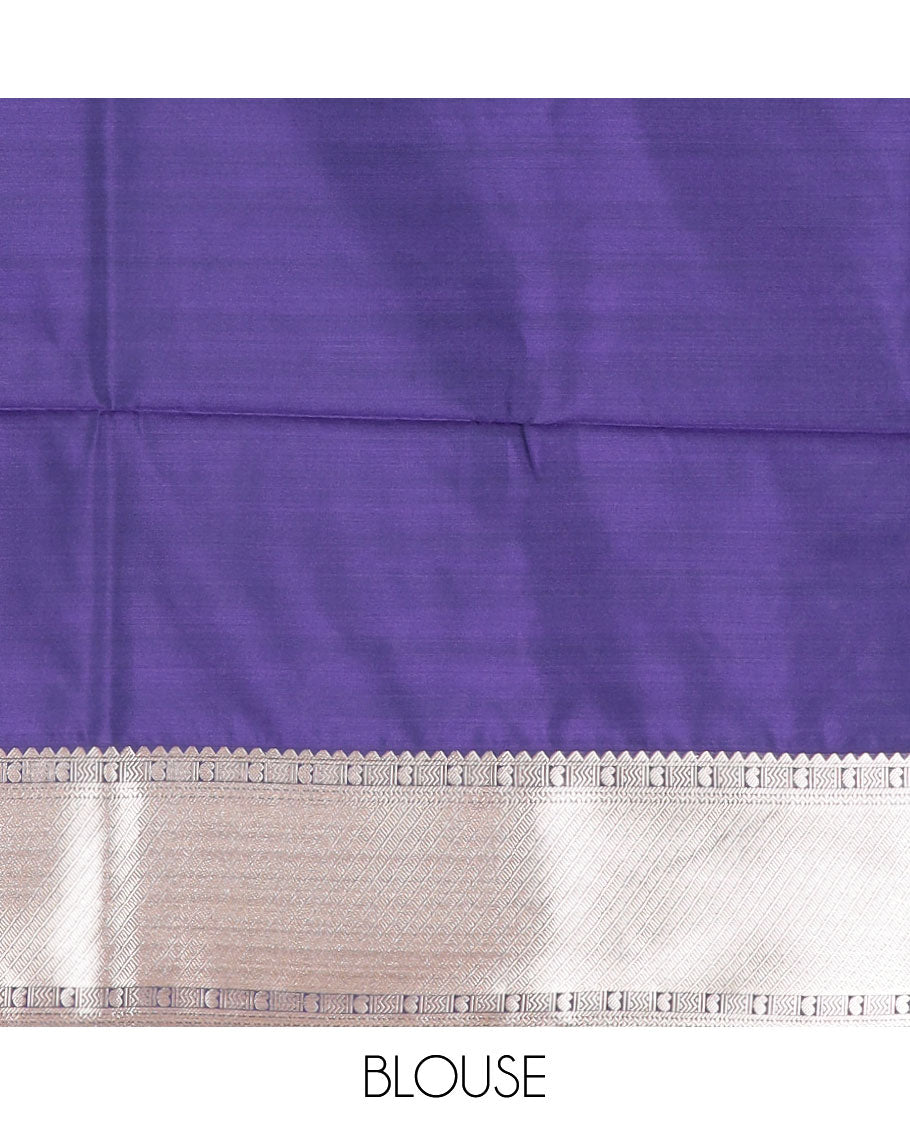 Orange muniya buttas soft silk saree, contrast traditional zari border of wedding-theme designs, and jaal pallu