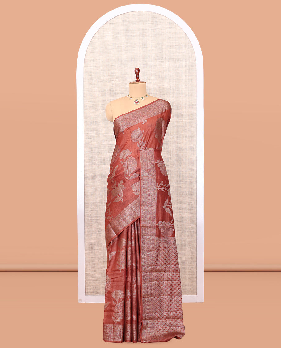 Rust Tussar Silk Saree