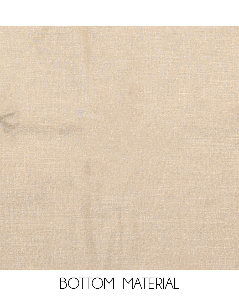 Yellow material chudidar set, buttas with neck embroidered top, contrast plain bottom, and thread and sequins embroidered dupatta