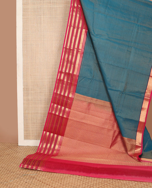 Blue striped vasundhara elite silk saree with contrast zari design border & floral jaal design pallu